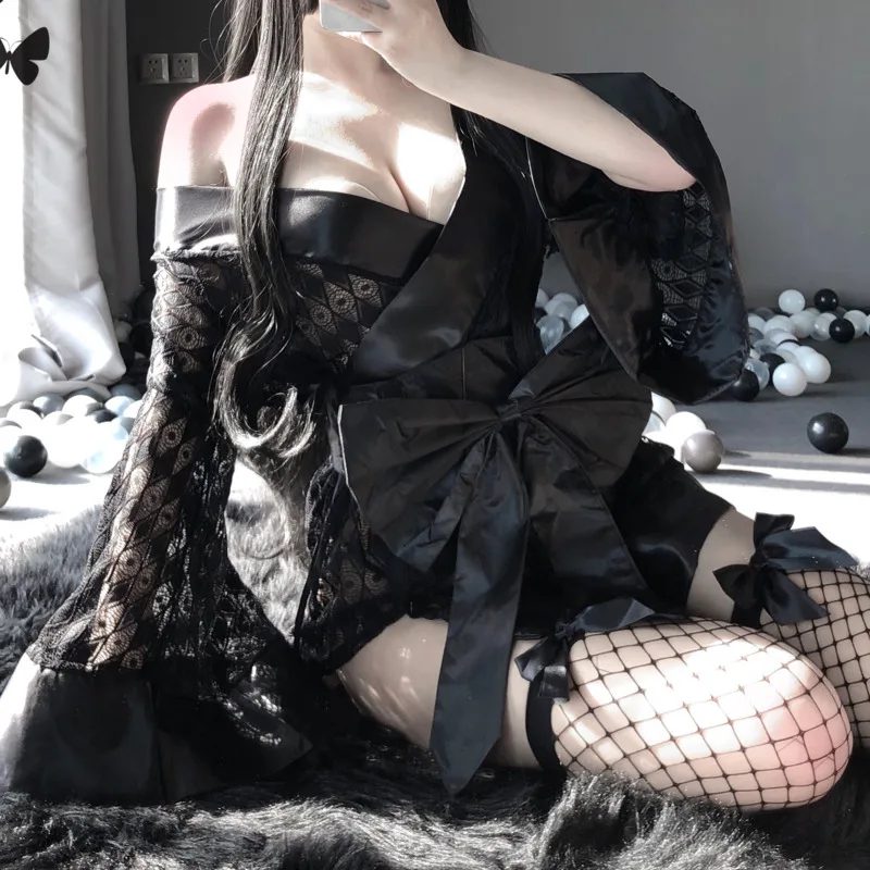 Пикантный мягкий кружевной кардиган в японском стиле приталенное кимоно