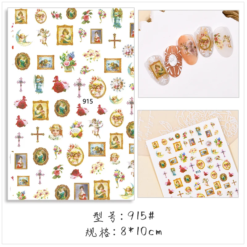 

Angel Cupid Nail Stickers Nails Flower Pattern Decals Cherubs Nail Art Water Sliders DIY Manicure Transfer Wraps 913-918