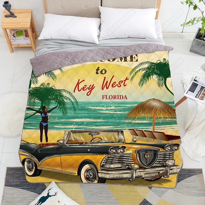 

Welcome to Key West Florida retro poster Coverlet Summer Qulits Bedspread On The Bed Outdoor Camping Thin Qulit Custom Blanket