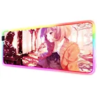 Коврик для мыши с рисунком аниме, милый розовый коврик для мыши для девочек с RGB подсветкой, с черными краями и светодиодной подсветкой, нескользящий коврик для компьютерной клавиатуры, настольный игровой коврик