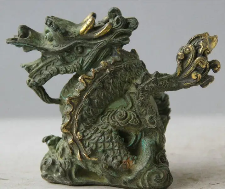 zhmui88002841326++5&quot Old China Folk Fengshui Bronze Gilt Zodiac Year Dragon Success Animal Statue | Дом и сад
