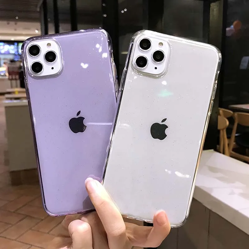 USLION Прозрачный блестящий чехол для телефона iPhone 11 X XR XS Max 7 8 6 6S Plus Мягкий ТПУ задний Чехол блестящая Обложка для iPhone 7Plus