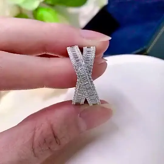 

New 925 sterling silver full diamond thin laminated cross ring index finger joint ring cold wind niche ins retro ring female