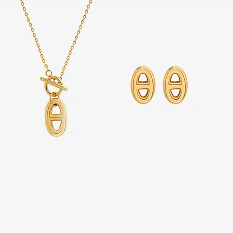 

Office OT Button Pig Nose Pendant Necklace for Women Teen Titanium Steel 2022 Trendy Jewelry Sets for Women Collares Para Mujer