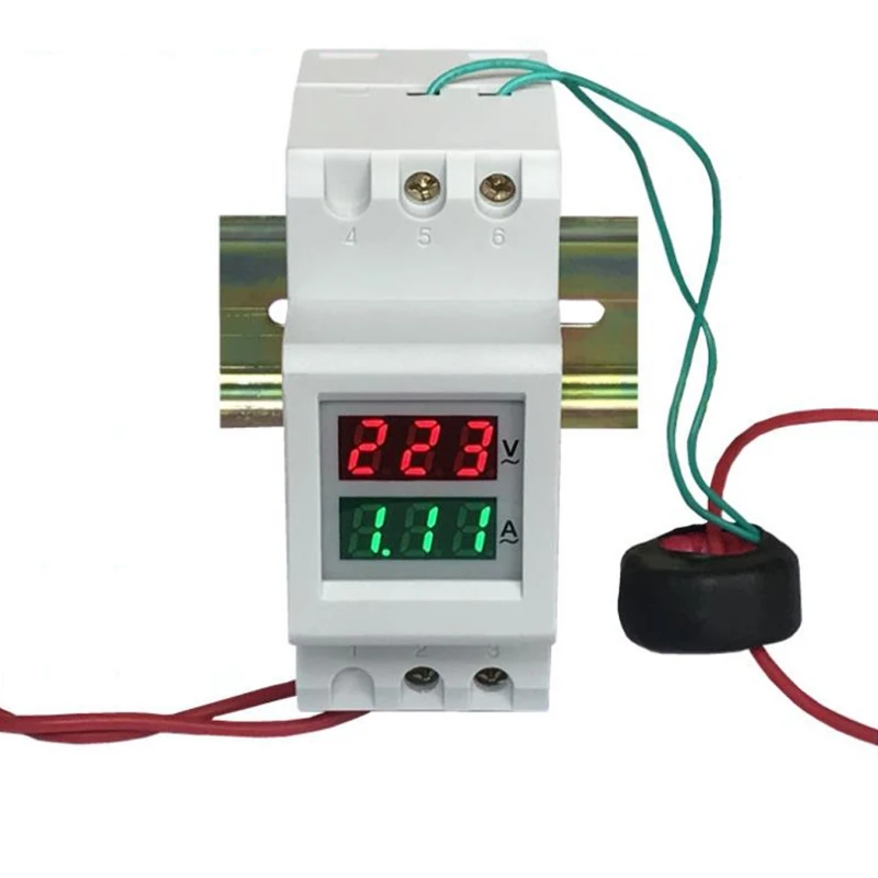 2P 36mm Din Rail Dual LED Voltage Current Meter Voltmeter Ammeter AC 80-300V 250-450V 0-100A C7AC | Инструменты