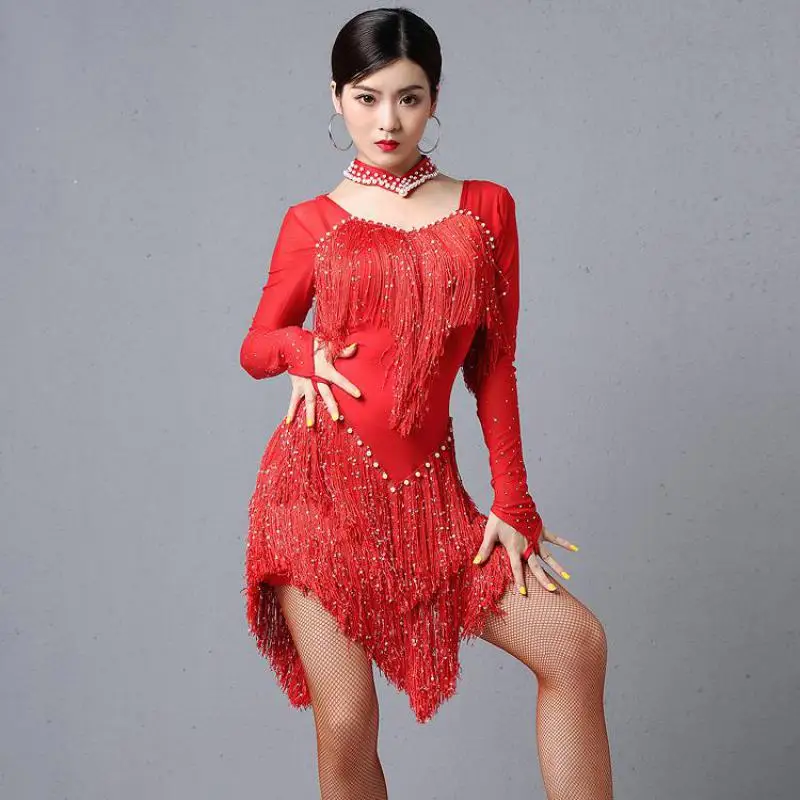 Женское платье с бахромой откровенное для латиноамериканских танцев