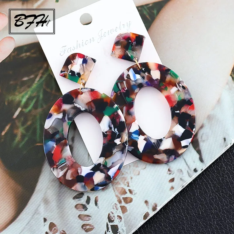 Акриловые серьги BFH для женщин большие декоративные женские полимерные овальные