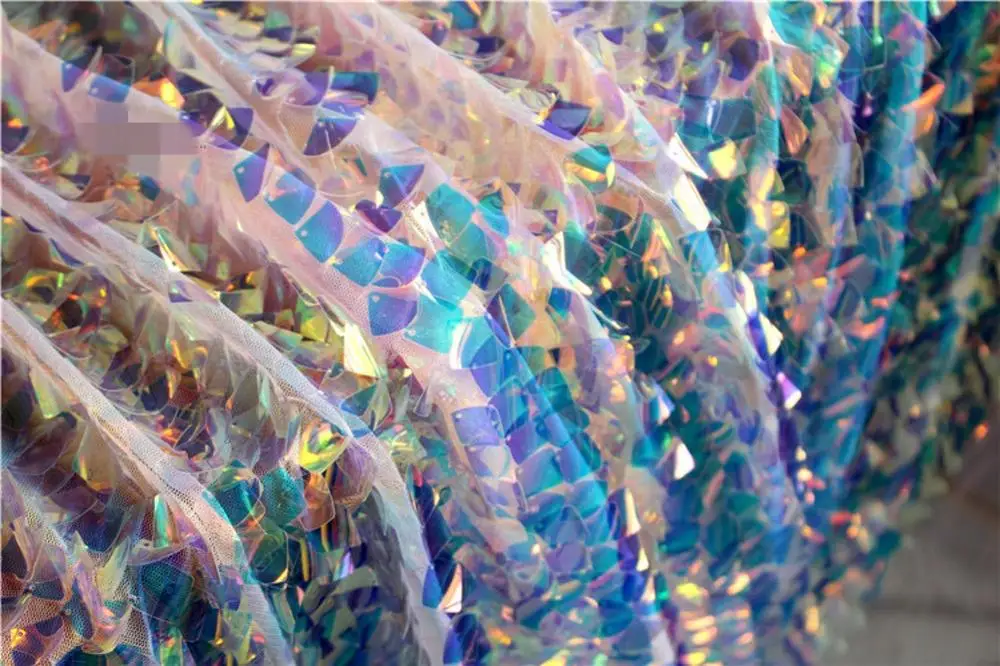 

Sparkling Bling Sequin Embroidery Tulle Mesh Lace Fabric 130cm Wide For DIY Dress Curtain Table Cloth Bags