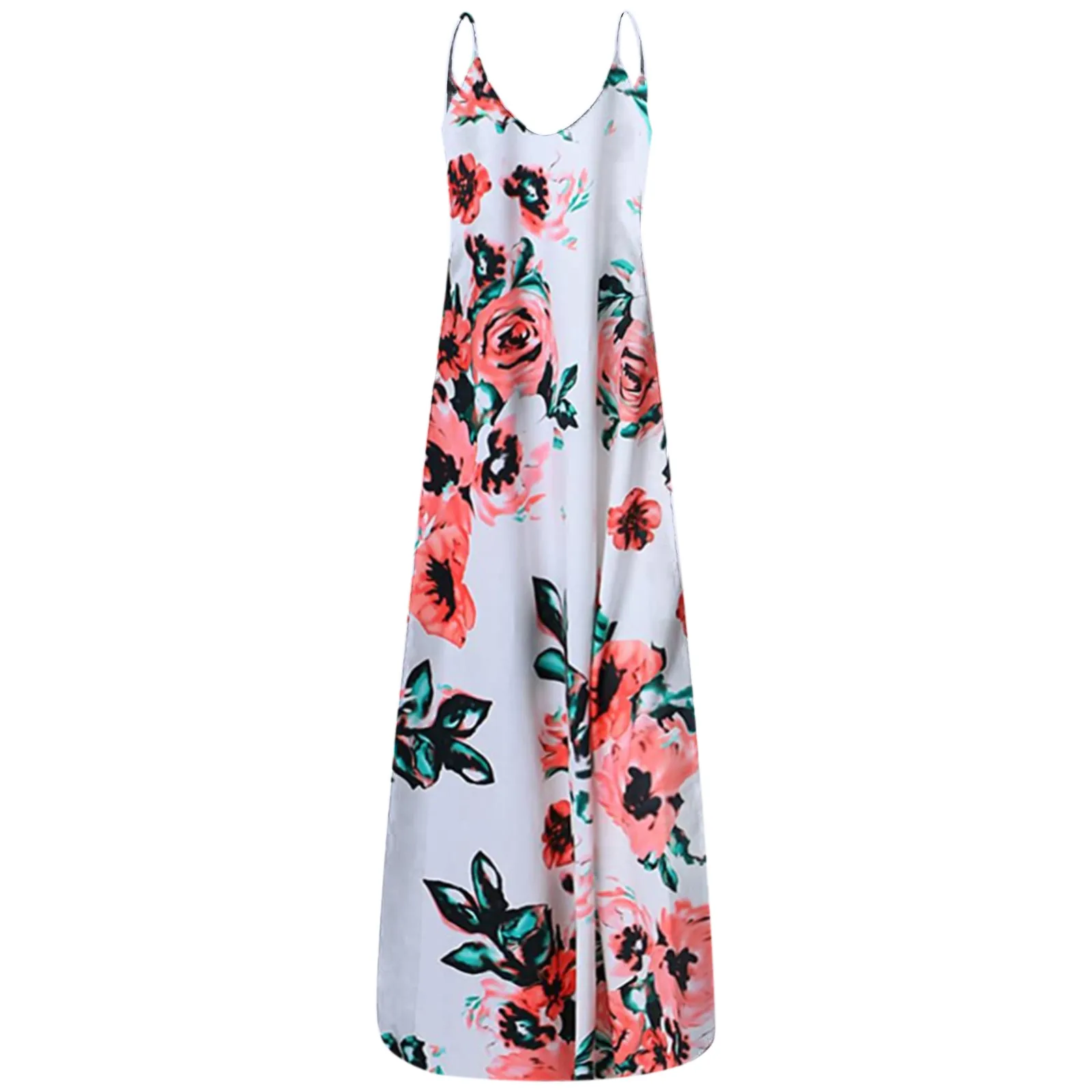 

Fashion Women Dress Plus Size Print V-Neck Pockets Sleeveless Vest Long Dress Female Summer Beach Loose party dresses ropa mujer