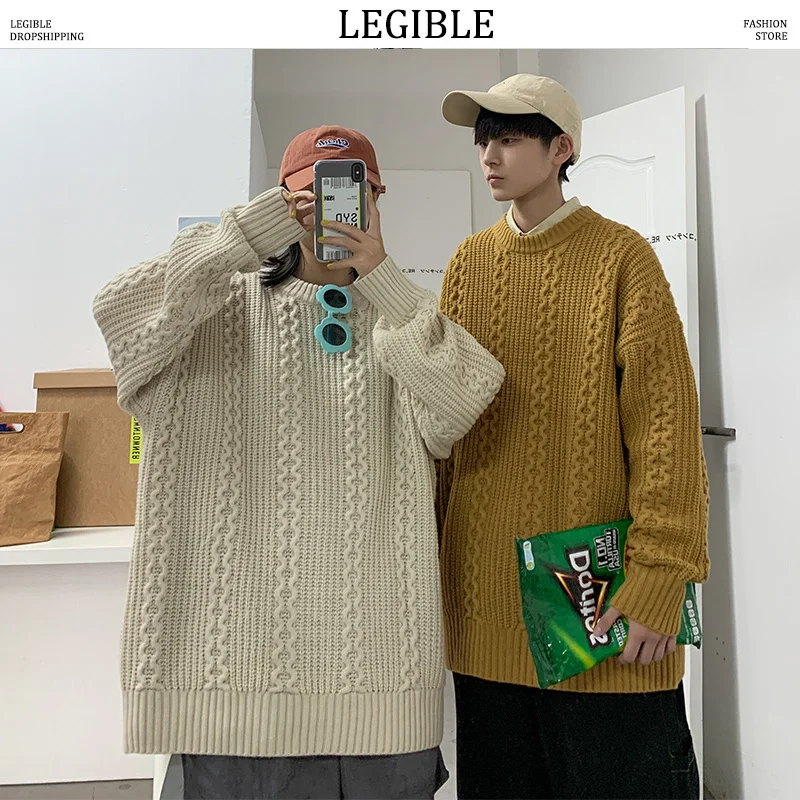 

O-Neck Oversized Sweater Men Casual Autumn Winter Warm Sweater Pullover Male Loose Male Knitted Sweaters