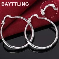bayttling new 40mm silver color fine glossy round hoop earrings for woman lady fashion wedding statement jewelry gift