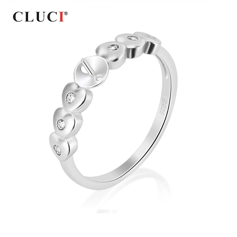 

CLUCI Silver 925 Zircon Pearl Ring Mounting Jewelry for Women Engagement 925 Sterling Silver Tension Setting Rings SR1077SB