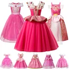 Платье принцессы для девочек, Спящая красавица, Аврора, костюмы для косплея, Хэллоуин, вечеринка, дети, с открытыми плечами