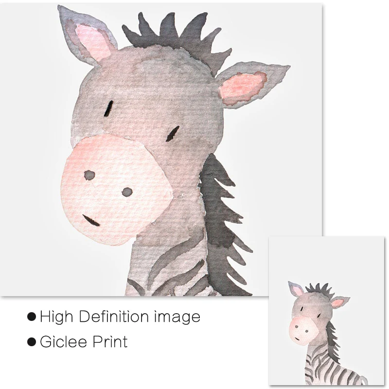 Бегемот принт для детской слон жираф Лев акварель животное холст живопись