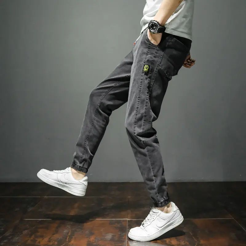 Autumn and winter thick loose jeans men's waist elastic waist Korean style trend all-match casual trousers men