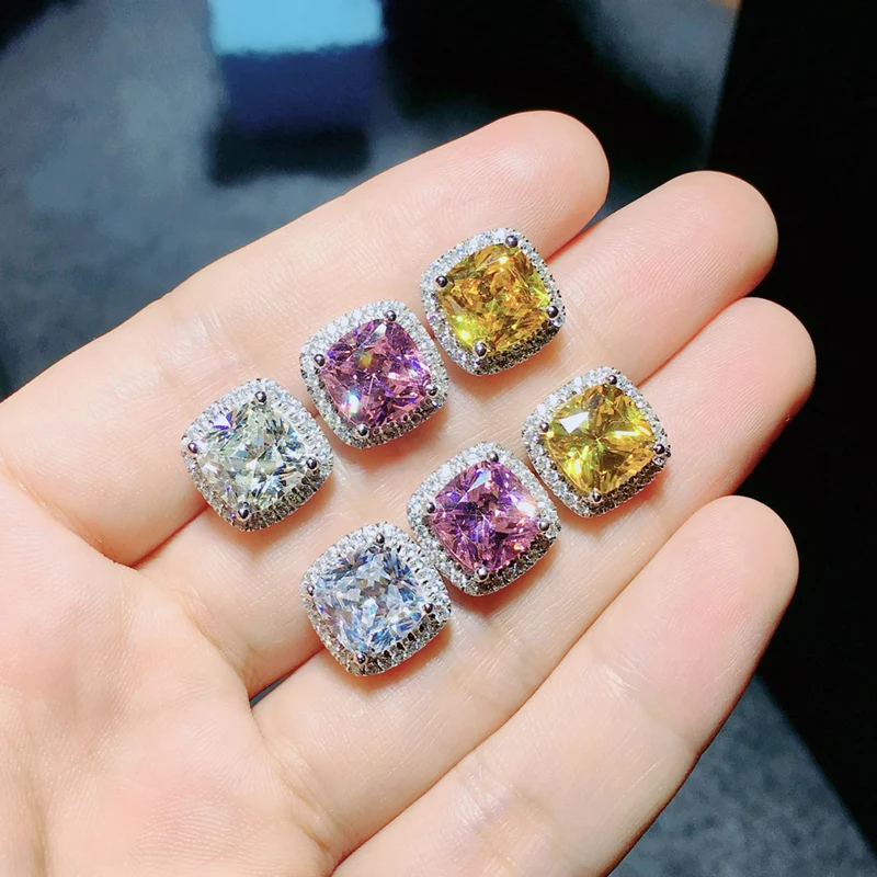 Модные 2ct Lab розовые серьги гвоздики с бриллиантами Настоящее серебро 925 пробы