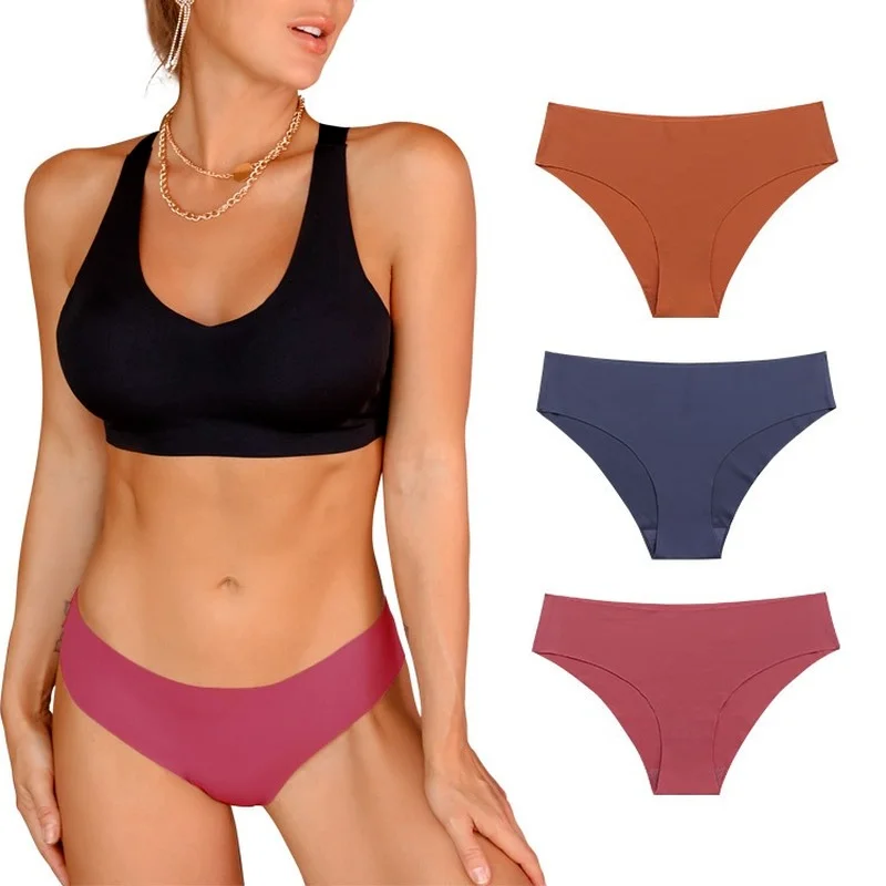 

European and American Seamless One-piece Ice Silk Ladies Low-rise Underwear Casually Cut Nude Briefs Sexy Underwear Women