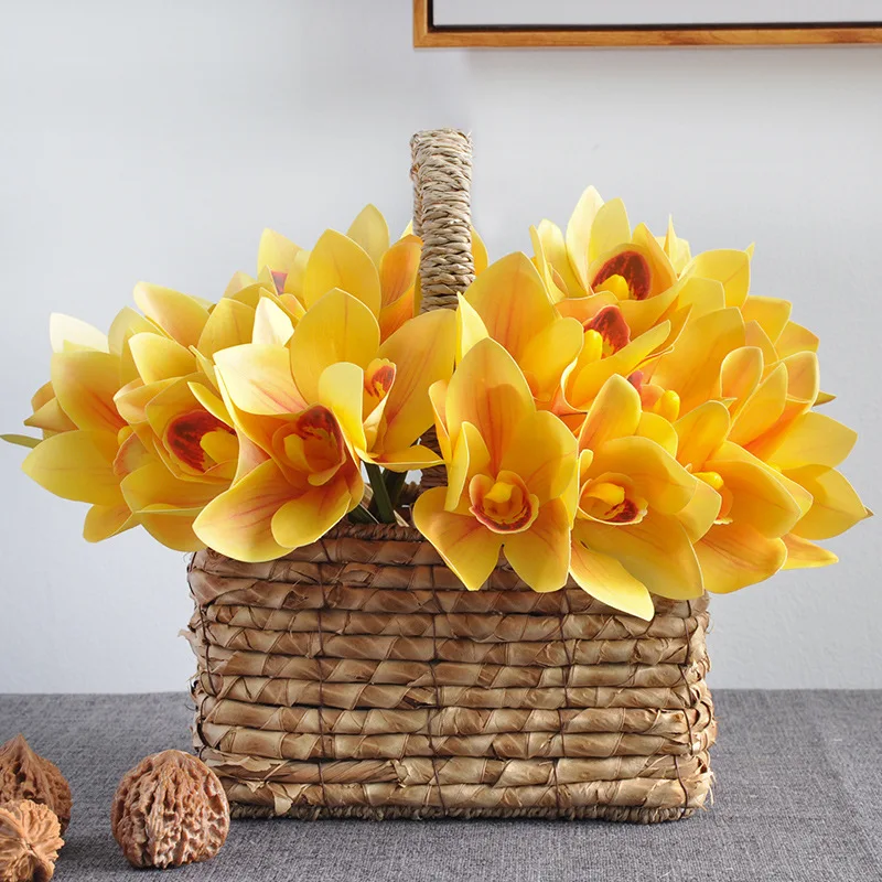 Искусственный Cymbidium ручной Букет 4 головки высококачественный домашний декор для