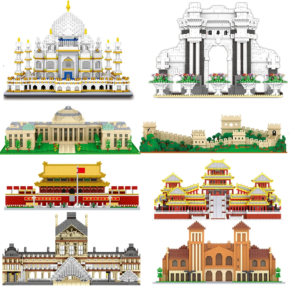 Микро кирпичи мини архитектурные блоки Тадж Махал Великая стена из Китая наборы