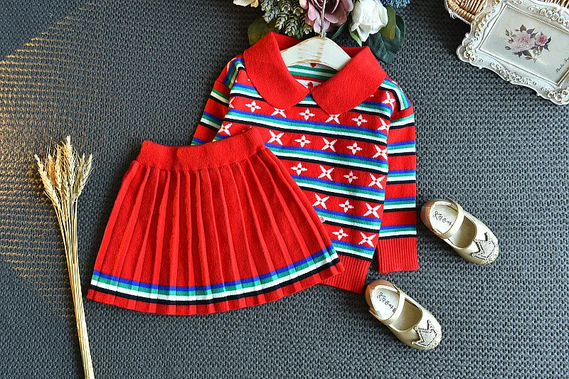 

Mihkalev 2021 Baby Girl Knitting Clothes Set For Kids Autumn 2Pieces Clothing Sets Children Outfits Suit