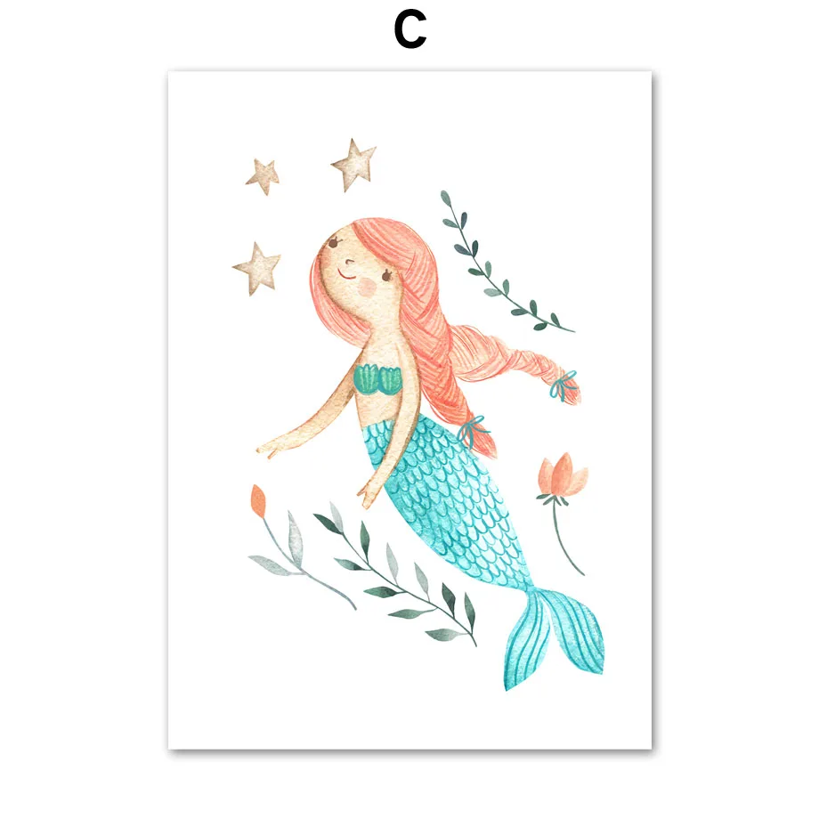 Милая Русалка девушка цветок жемчуг настенная Картина на холсте скандинавские