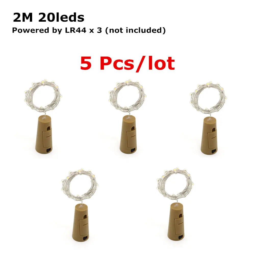 2M 20leds ANBLUB 1 м 2 м светодиодный гирлянда сказочные огни для стеклянной бутылки для рукоделия Новогодняя Рождественская елка Свадебная вечеринка украшения 5 шт./лот - Испускаемый цвет: 2M 20leds
