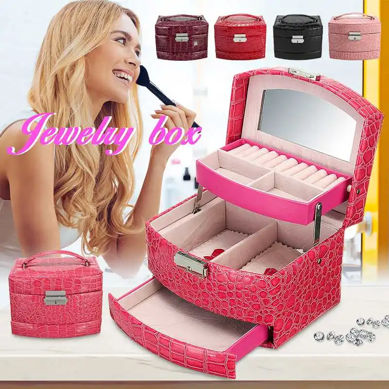 

Laspera Multilayer Automatic Leather Jewelry Box Three-layer Storage Box For Women Earring Ring Cosmetic Organizer Casket