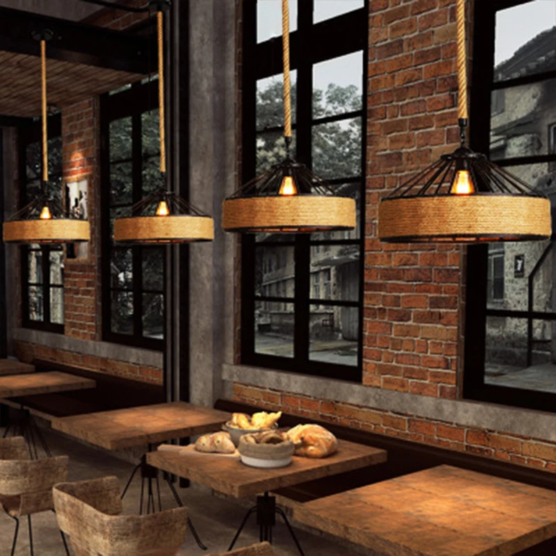 E27 винтажный подвесной светильник из пеньковой веревки для столовой