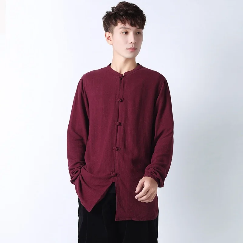 

Traditional Chinese Clothing For Men Tang Suit Plus Size Hanfu Men Kung Fu Clothes Linen Harajuku Long Sleeve Coats Male KK3617