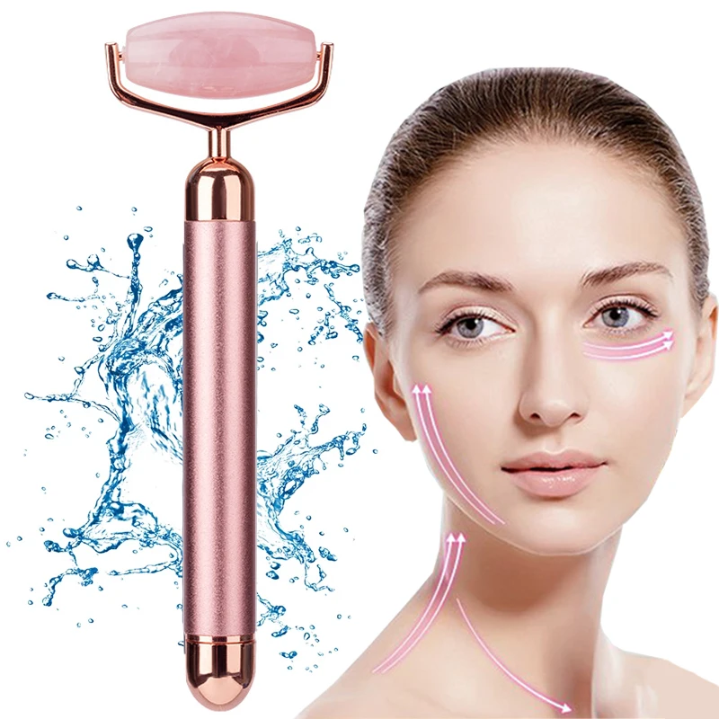 Электрический вибрирующий ролик из Натурального Розового Кварца Нефритовый для