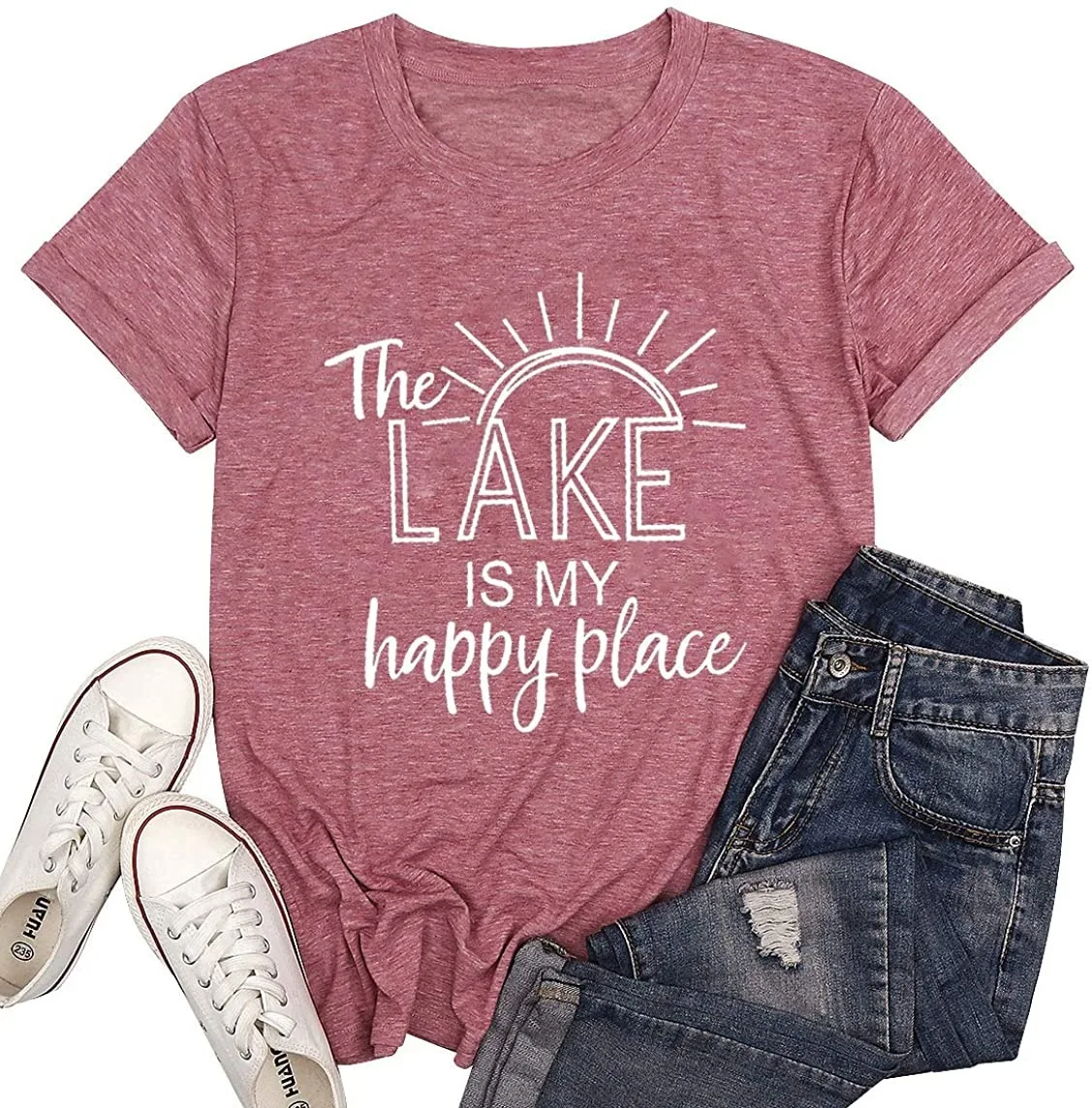 

The Lake Is My Happy Place Tshirt Women 90s Letter Funny T Shirts 2020 Girls Fashion Kawaii Vintage Graphic Tee Aesthetic new