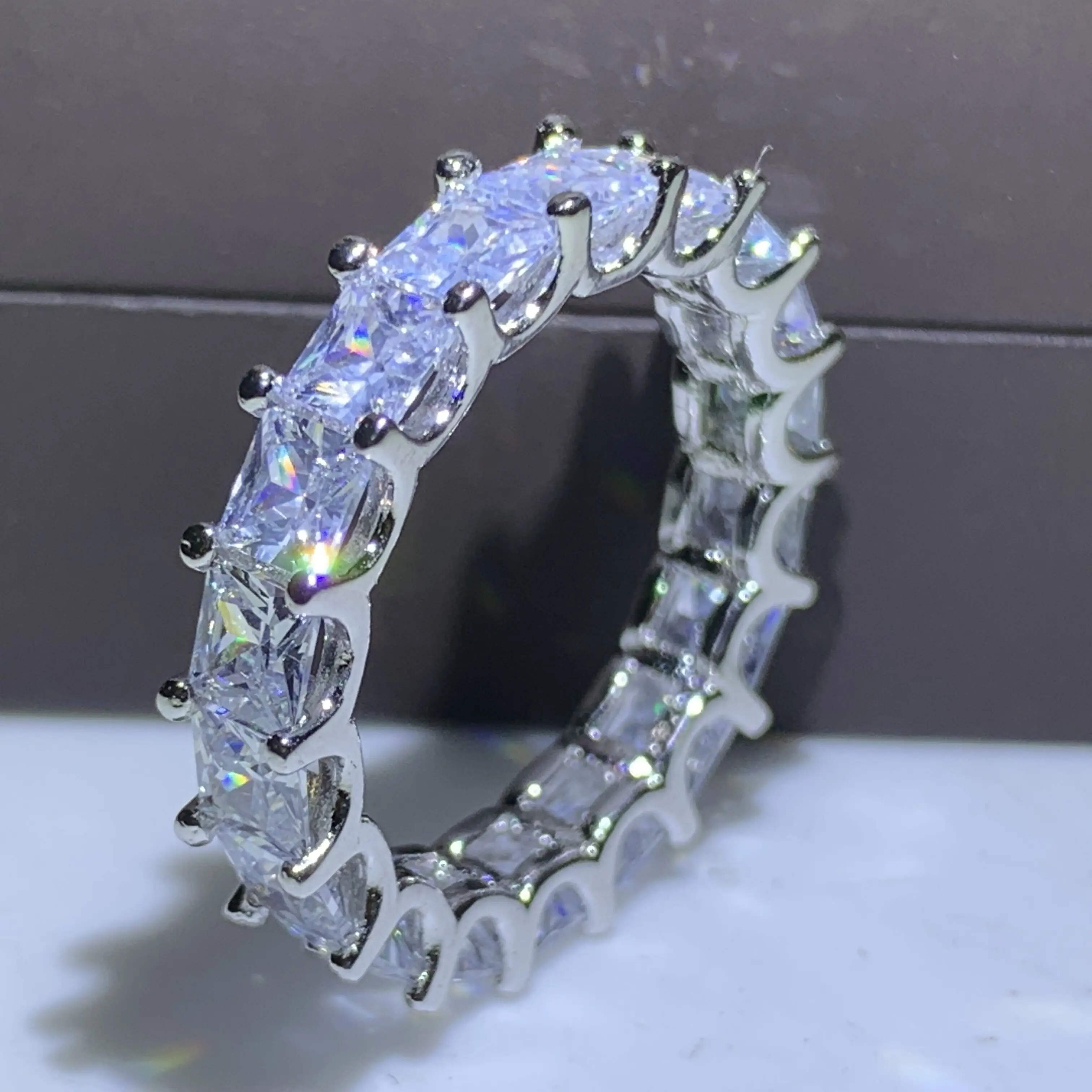 Бренд Eternity Band Promise ring 925 пробы серебро AAAAA cz обручальные кольца для мужчин и женщин вечерние ювелирные изделия подарок - Цвет основного камня: Princess Cut