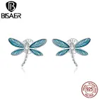 Женские серьги-гвоздики из серебра 925 пробы с маленькой стрекозой