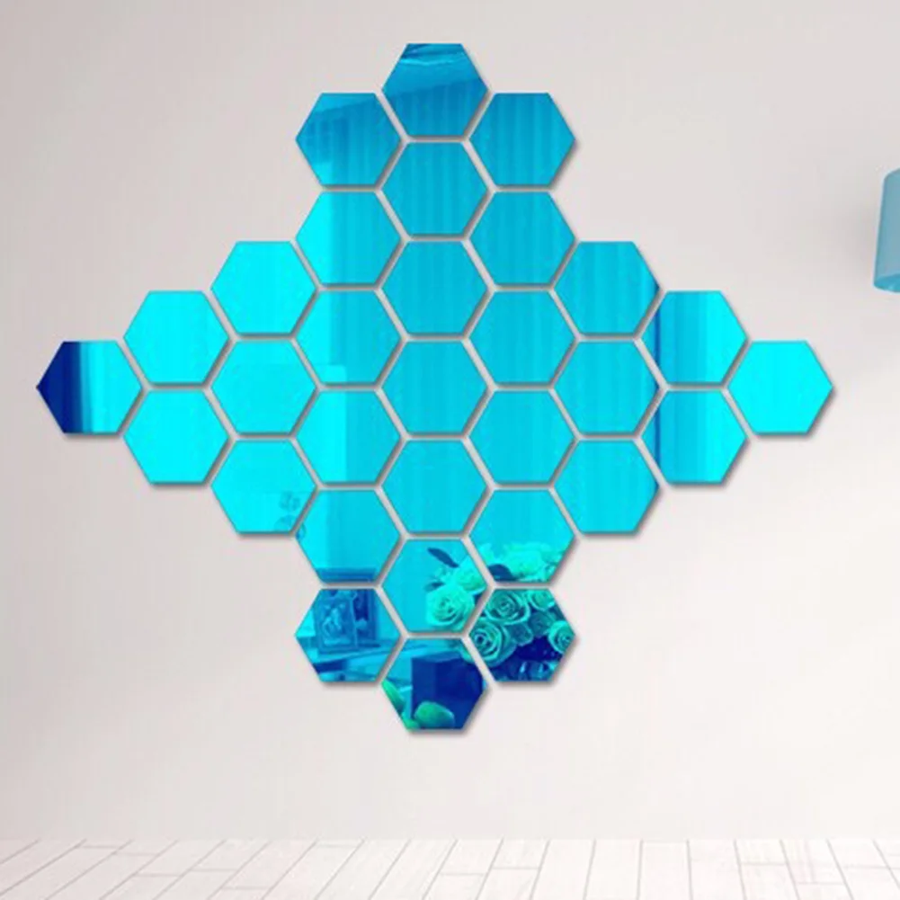 12 шт шестигранные зеркальные настенные наклейки DIY художественное украшение для