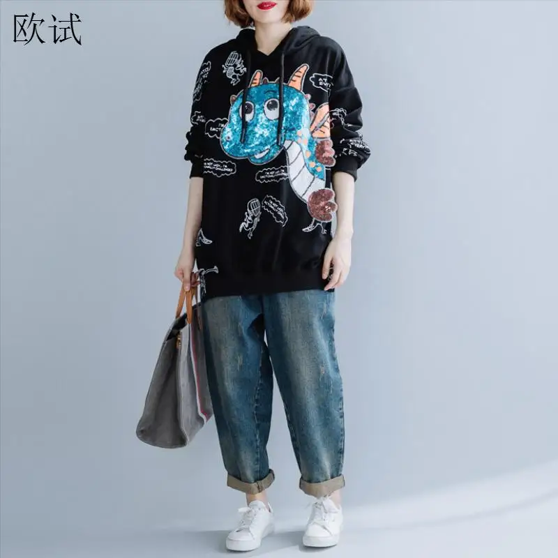 Женская хлопковая толстовка с капюшоном блестками|Женские толстовки и свитшоты|