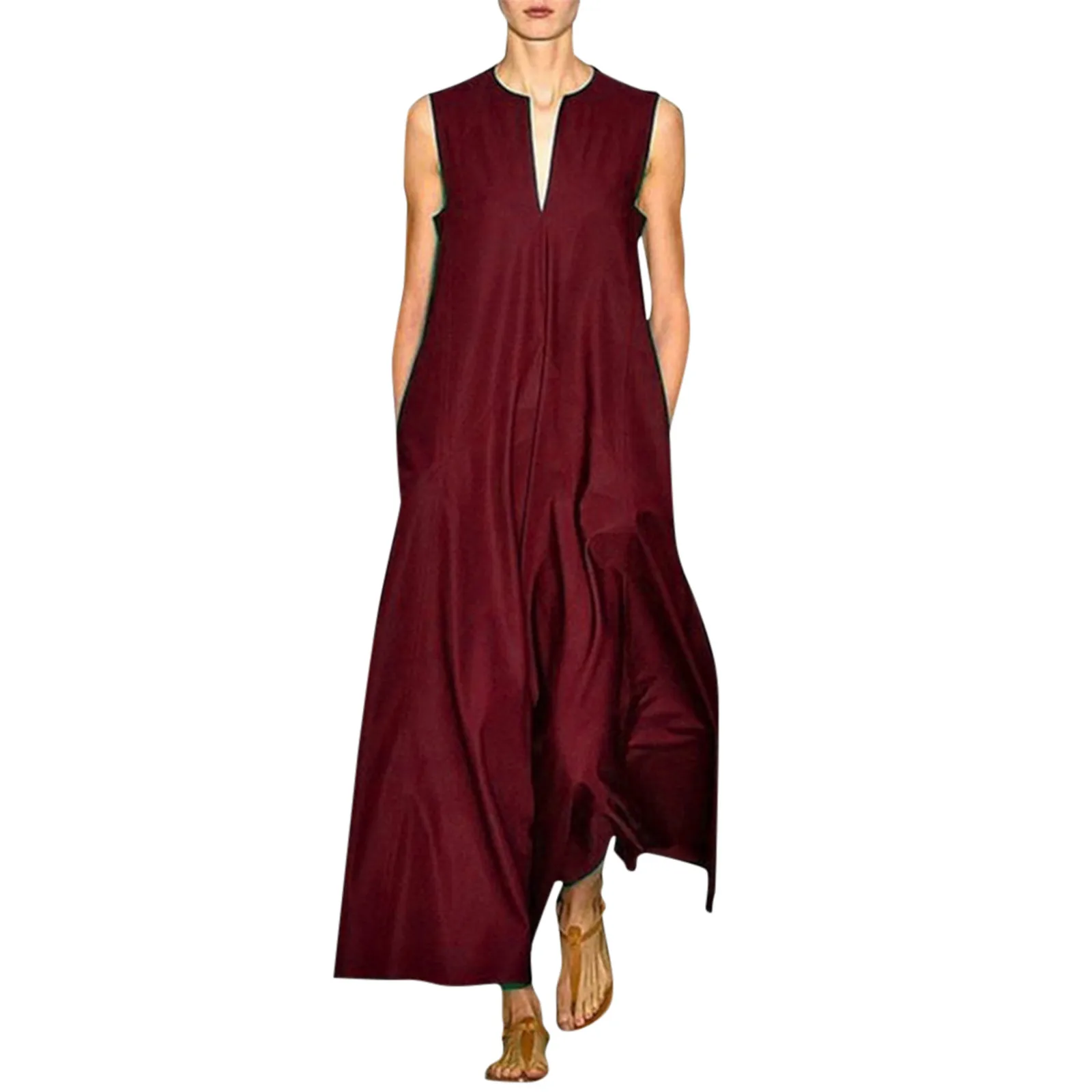

2021 Women Long Dress Summer Casual Vintage Sleeveless Cotton-blend Printed Floral Party Dresses Woman Loose Maxi Dress