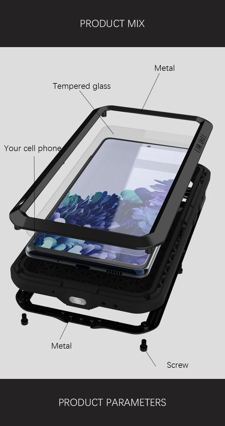 Чехол LOVE MEI совместимый с Samsung Galaxy S20 FE 2020 Алюминиевый металлический чехол Gorilla Glass