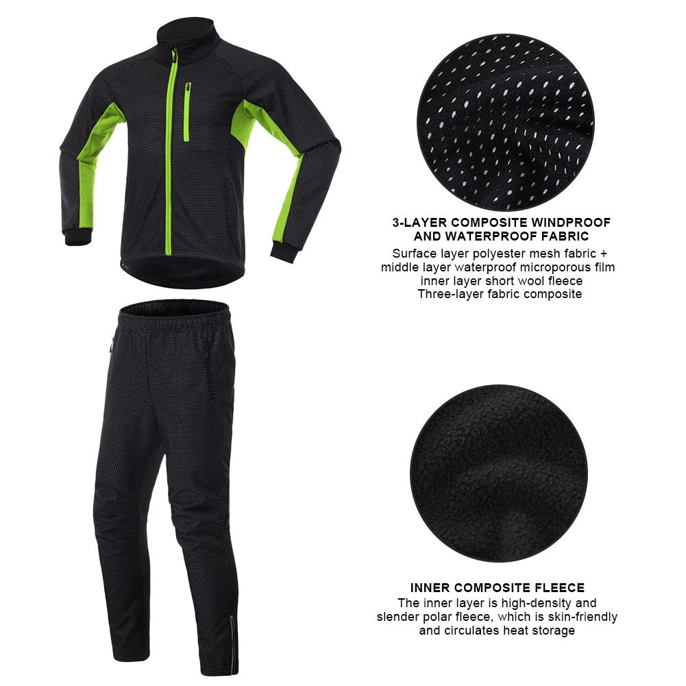 Thermal Fleece Cycling Jacket Pants Breathable Clothing Windproof Waterproof Long Jersey for Bicycle MTB Road Bike
