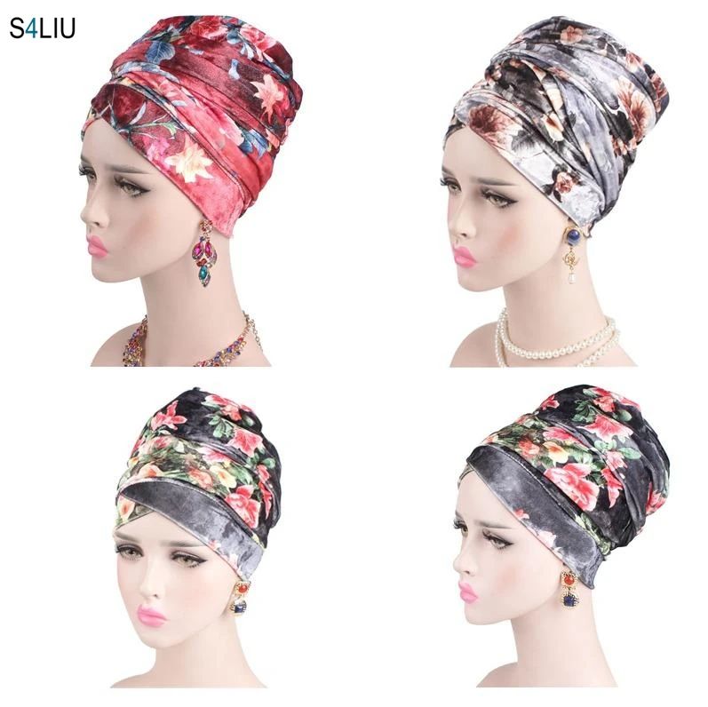 Женский длинный платок на голову бархатные шапки шарфы роскошный тюрбан с