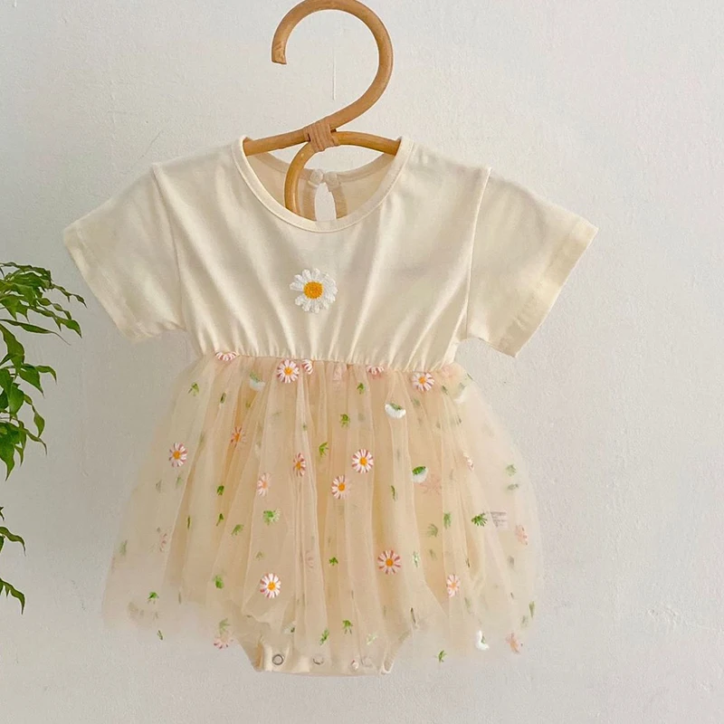 

Infant Baby Girls Embroidery Jumpsuit Summer Baby Girls Clothes Cotton Short Sleeve Toddler Baby Girl Dress Romper