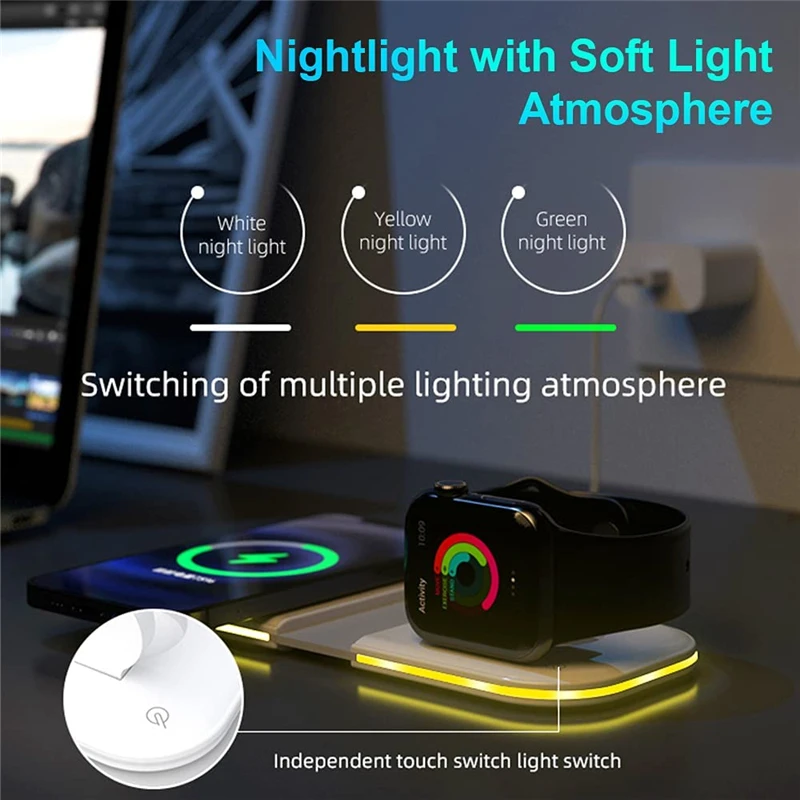 2 в 1 15 Вт складное светодиодное быстрое магнитное Беспроводное зарядное