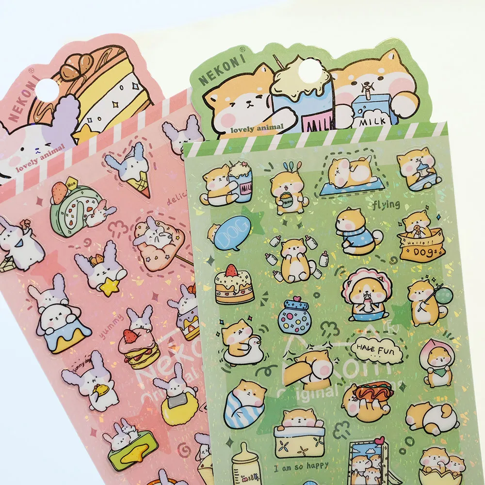 Korean Import NEKONI Kawaii Spun Sugar Animals Food PVC Waterproof Stickers Journal Scrapbooking Diy Stationery Sticker Cute
