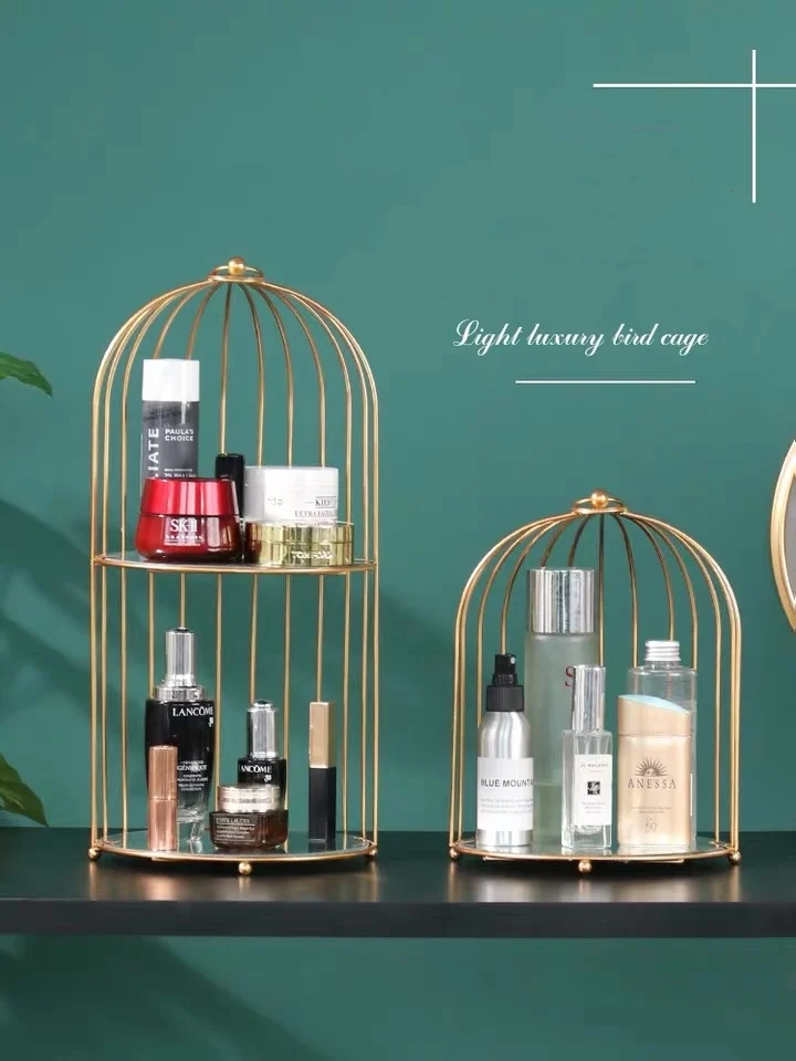 

Nordic Art Makeup Organizer 2 Layers Jewelry Box Cosmetic Organizer Bird Cage Lipstick Perfume Shelf Holder Bathroom Organizer