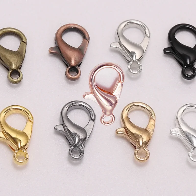 

30pcs 10x5mm/12x6mm/14x7mm 9 Colors Plated Fashion Jewelry Findings,Alloy Lobster Clasp Hooks for Necklace&Bracelet Chain DIY