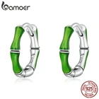 Bamoer Bamboo пряжки для ушей из настоящего серебра 925 пробы, зеленые серьги-кольца для женщин, ювелирные украшения из стерлингового серебра, подарок Brincos