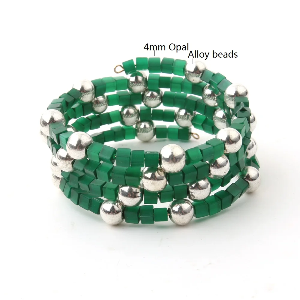 NeeFuWoFu Copper Bracelet Bobo 4mm Opal Stone Beads Bangle For Women Multi Layer Elastic Steel Ring Charms Wristband | Украшения и