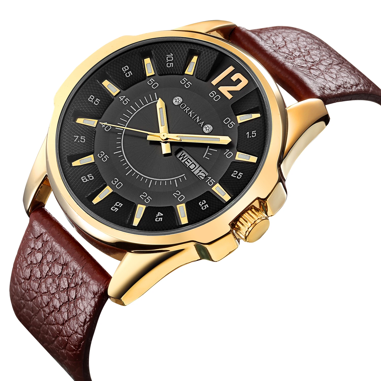

Simple Leather Band Gold Men's Quartz Watch Noctilucent Fashion Luminous Hands Calendar Watch Man