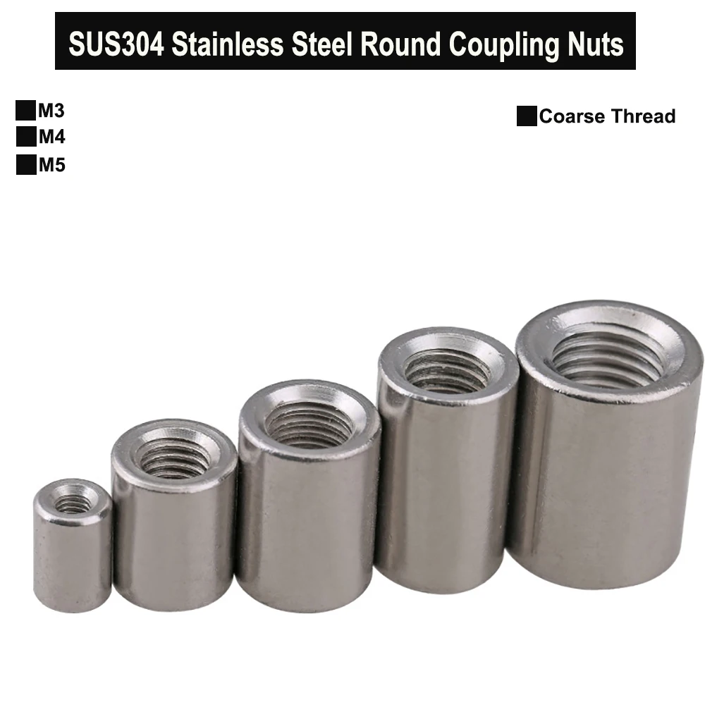 

SUS304 Stainless Steel Extend Long Lengthen Round Coupling Nut Connector Joint Sleeve Nut M3 M4 M5