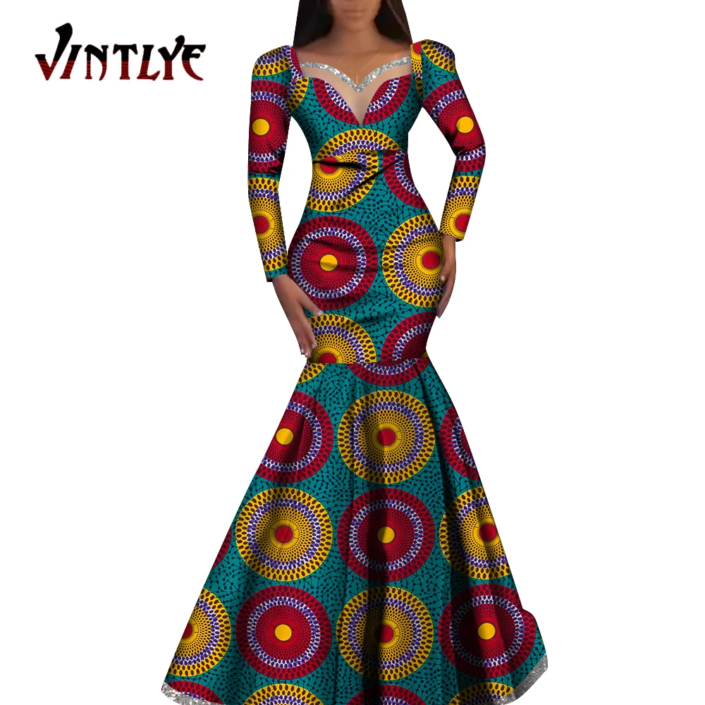 Модные платья с принтом Анкары африканские для женщин элегантные Дашики длинным