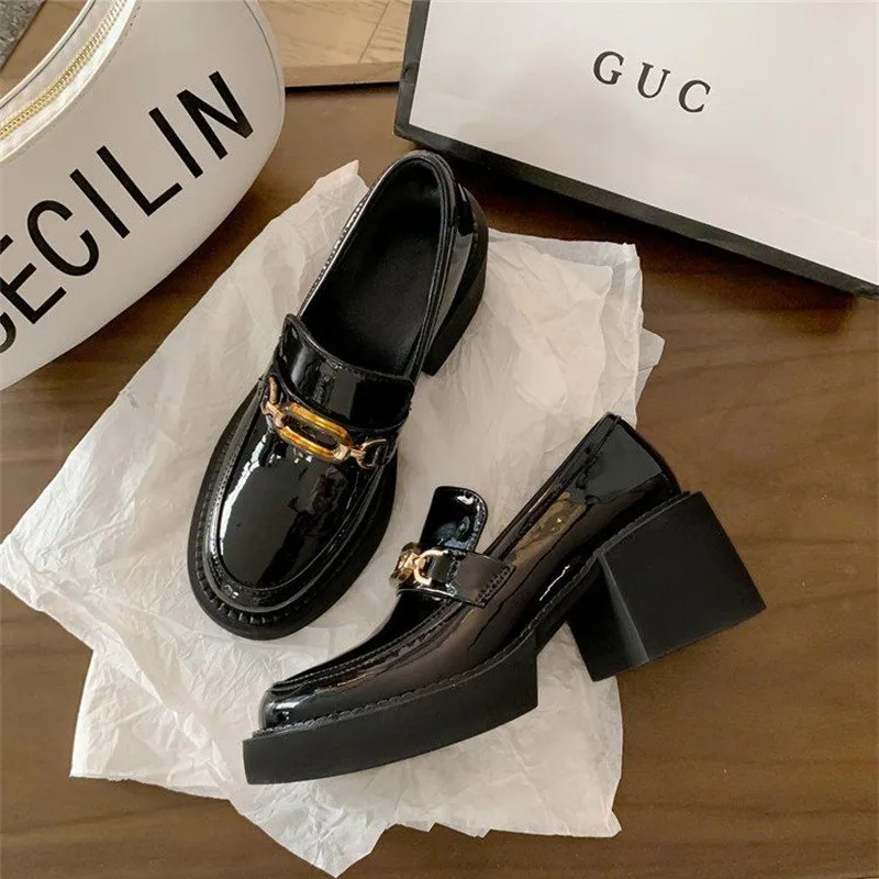 

Metal Chain Decoration Women Flat Platform Mary Jane Shoes Hidden Height Heels Women's Casual Loafers chaussure femme Dress Shoe